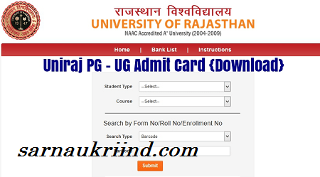Uniraj Time Table 2018 Rajasthan University Admit Card Download 2018